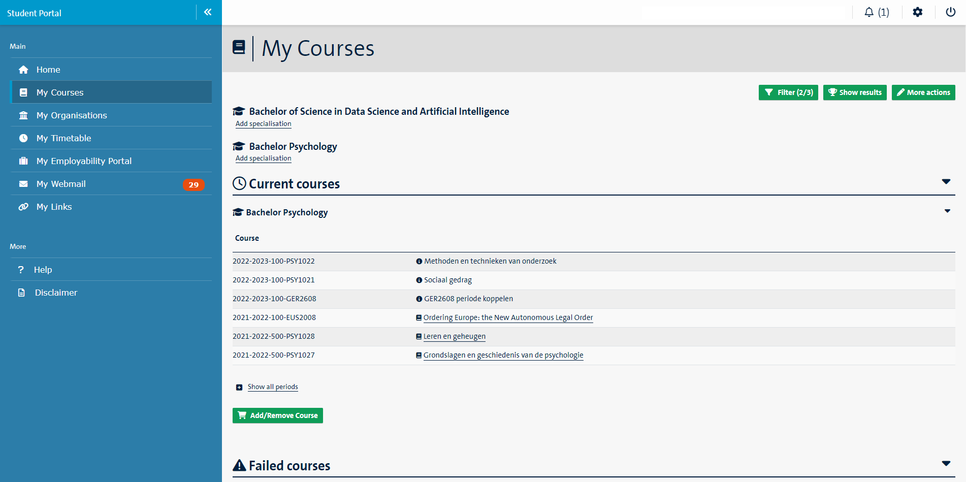 My courses overview